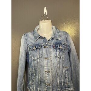 Levi's Denim Jacket Womens Small Blue Light Wash Trucker Button Front Stretch